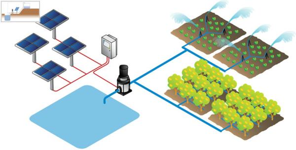 Sistema de bombeo de agua para riego por goteo y aspersion para la agricultura